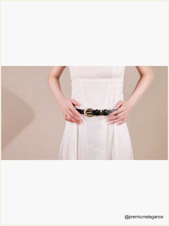 Cow Leather Skinny Dress Belt with Gold Buckle
